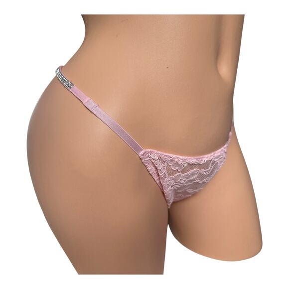 Victoria's Secret Large crystal Shine string Strap thong panty pink lace front - Picture 6 of 7